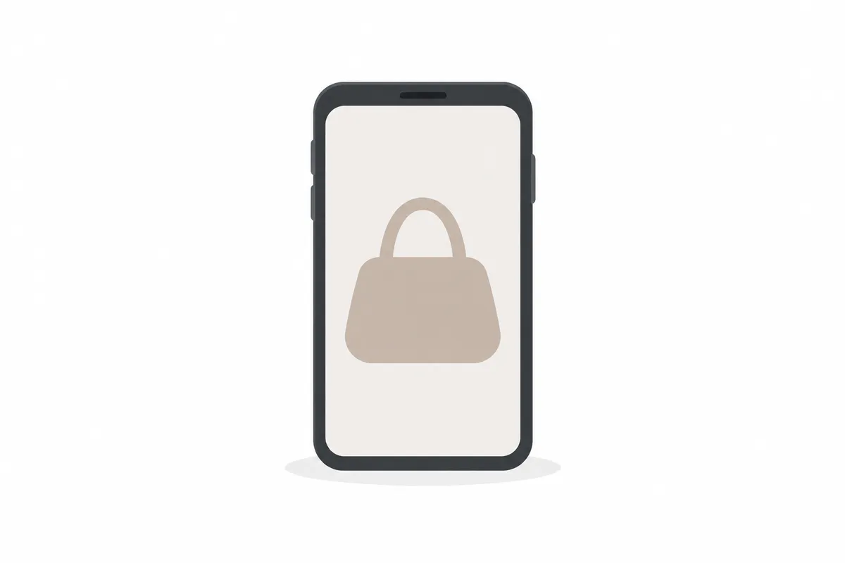 スマートフォンの画面に品物が映っているイラスト